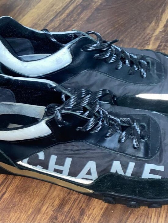 CHANEL CC Logo Black Suede Nylon Trainers Sneakers Shoes Lace Up G34086 Sz 42 main image 5